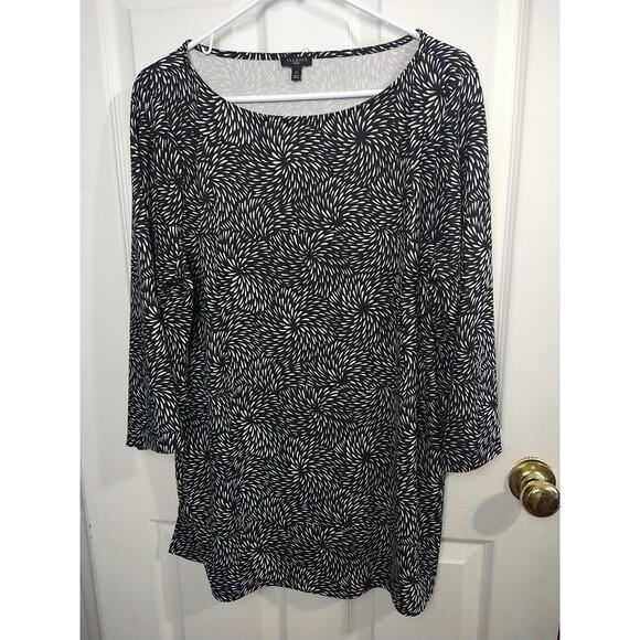Talbots Woman 1X Black White Tunic Stretch Blouse Minimalist Business Casual - Picture 1 of 7